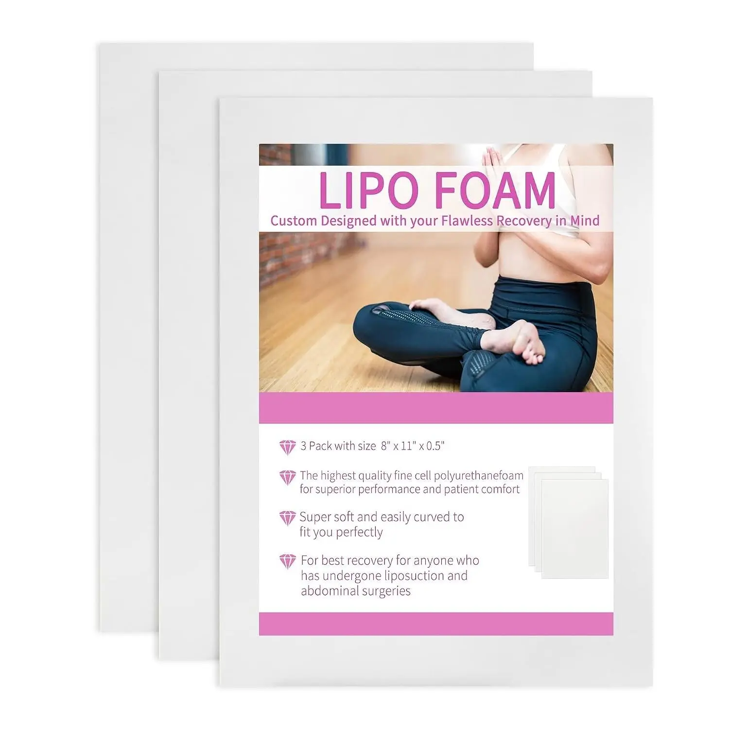 3 Pack Lipo Foam Pads - BBL Foam Boards for Post-Surgery Recovery, Ab Board Compression Garments, Tummy Tuck Liposuction Foam SheetsGift