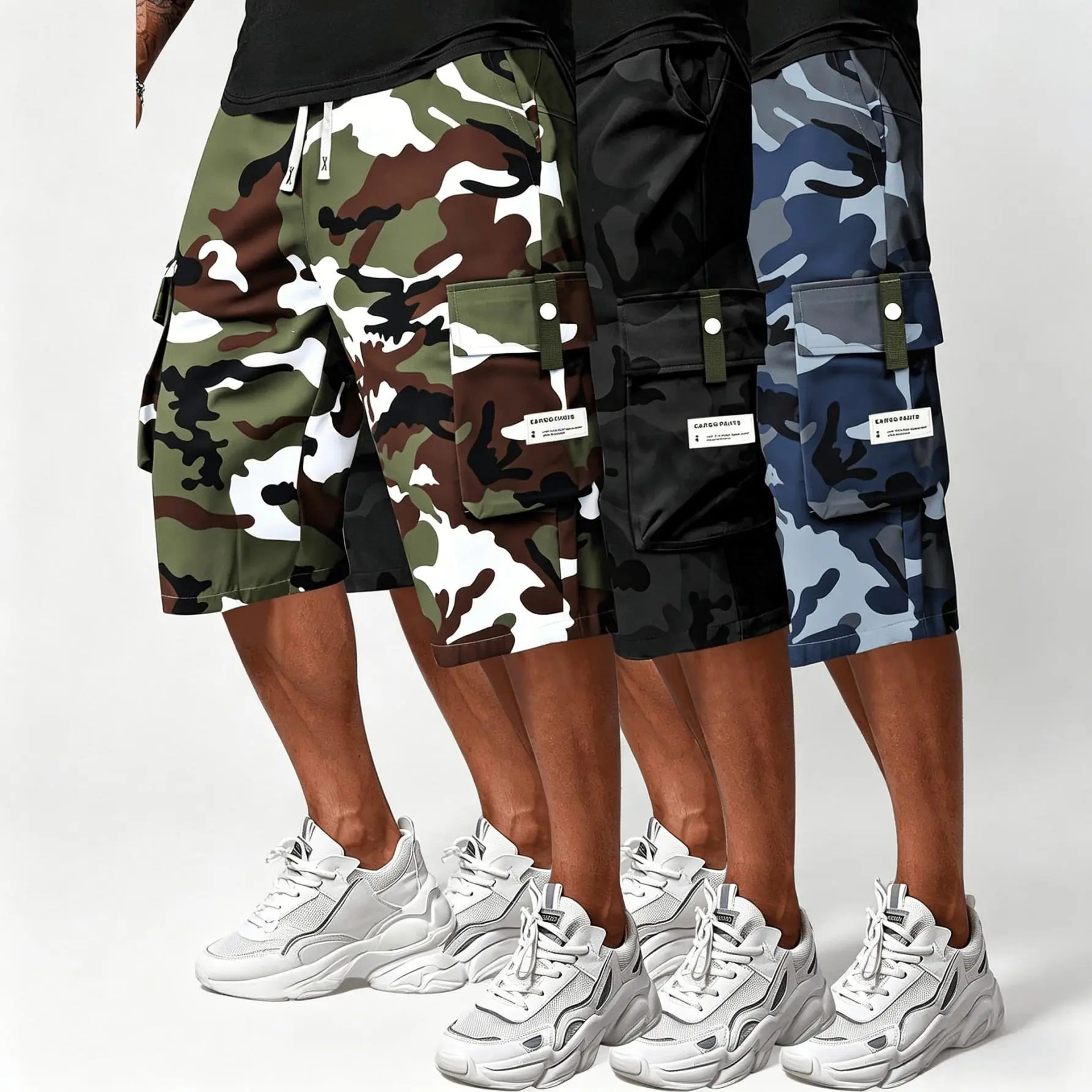 1PC Men's Camouflage Plus Size Cargo Shorts – Elastic Drawstring Waist, Multiple Pockets, Regular Fit, Durable Non-Stretch Fabric, Perfect for Summer Casual & Outdoor Wear