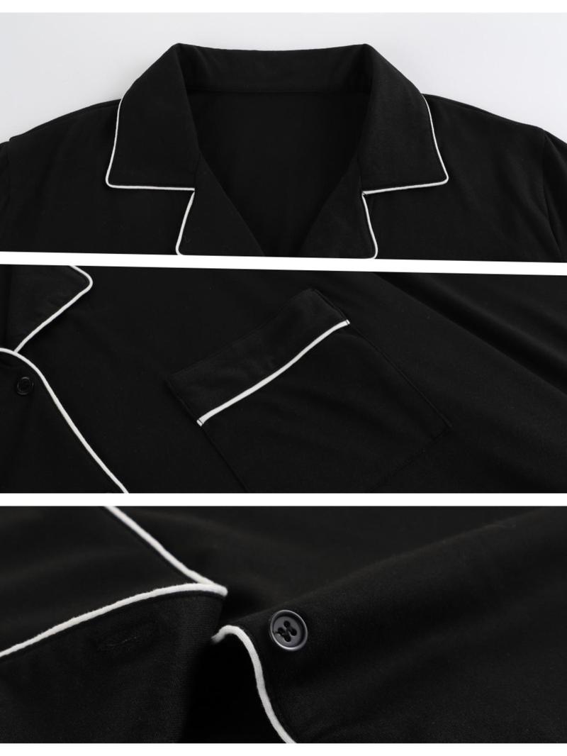 【Plus Size】 Solid Button Closure PJ Dress, Casual Comfy Short Sleeve Nightdress for Summer, Women's Sleepwear for Indoor Wear