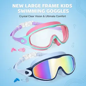 New Large Frame Kids Swim Goggles, HD Anti-Fog Electroplated Lens, Silicone UV Protection Glasses