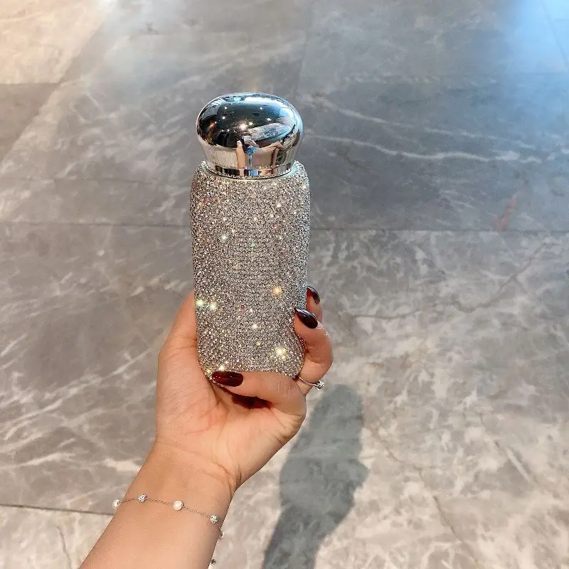 Diamond-encrusted light luxury thermal cup with high appearance 304 stainless steel women's portable water cup for gift giving