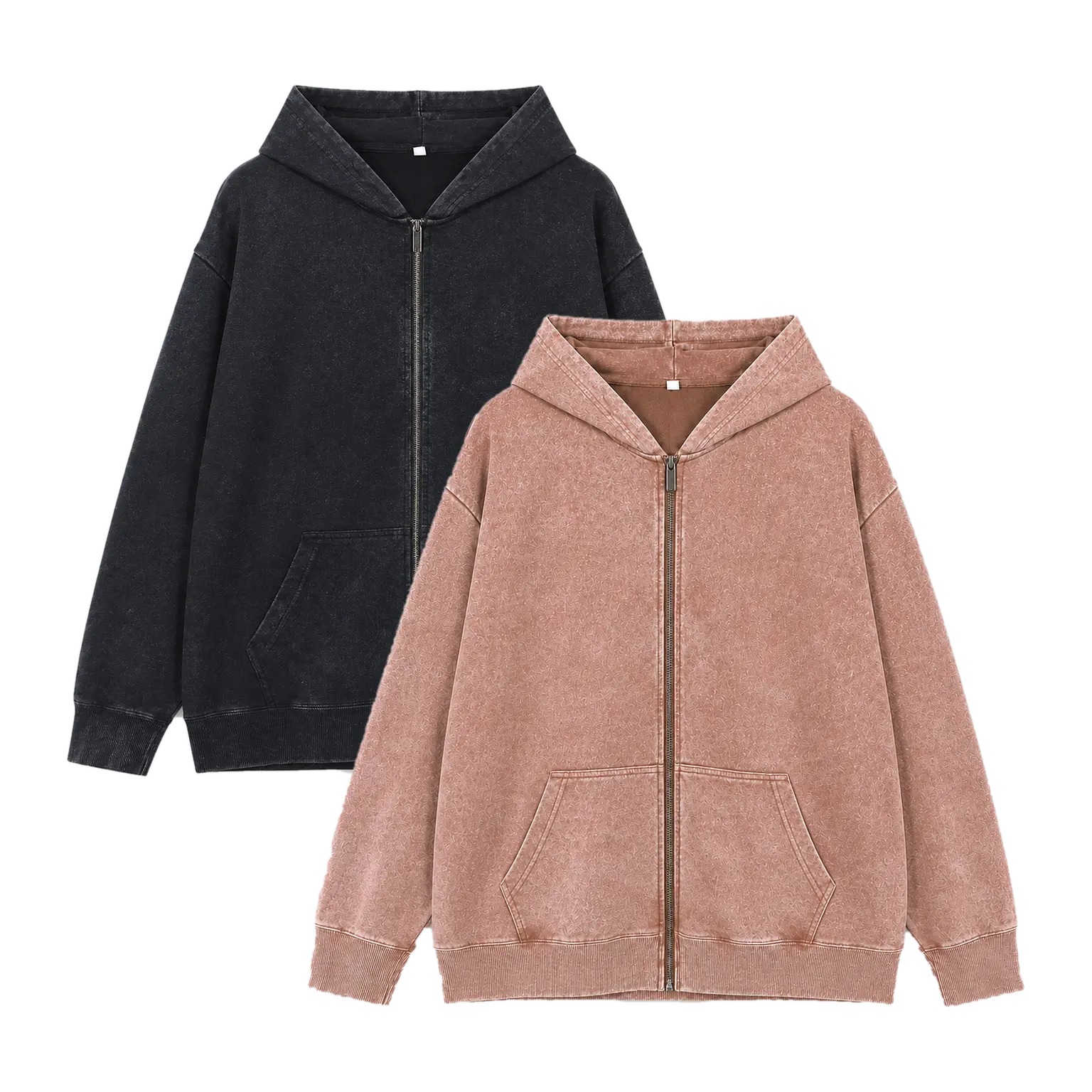 Women's 2-Pack Basic Oversized Zip-Up Hooded Outerwear, Acid Wash Cotton Blend Sweatshirts with Pockets, Casual Long Sleeve Vintage Streetwear Clothes for Fall Outfits