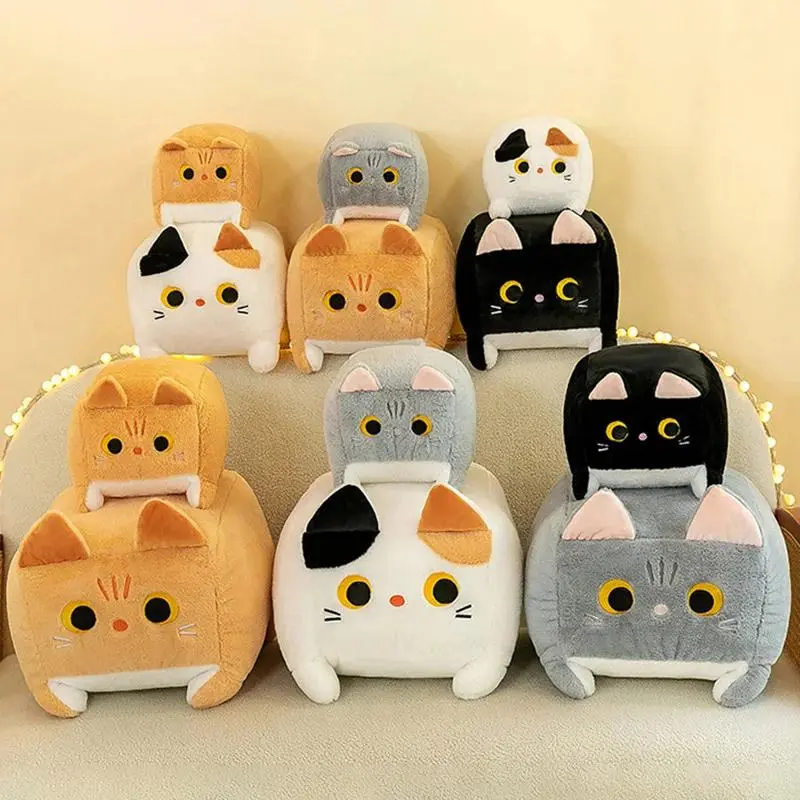 Cute Cat Plush Pillow Square Soft Stuffed Animal Cushion Cartoon Kitten Toy Home Decoration Gift for Kids stitch huggy wuggy doll aot plushie therian quadro bics hex plushies babychristmas winnie pooh batman fugglers sprunki ml puppets mation highland cow