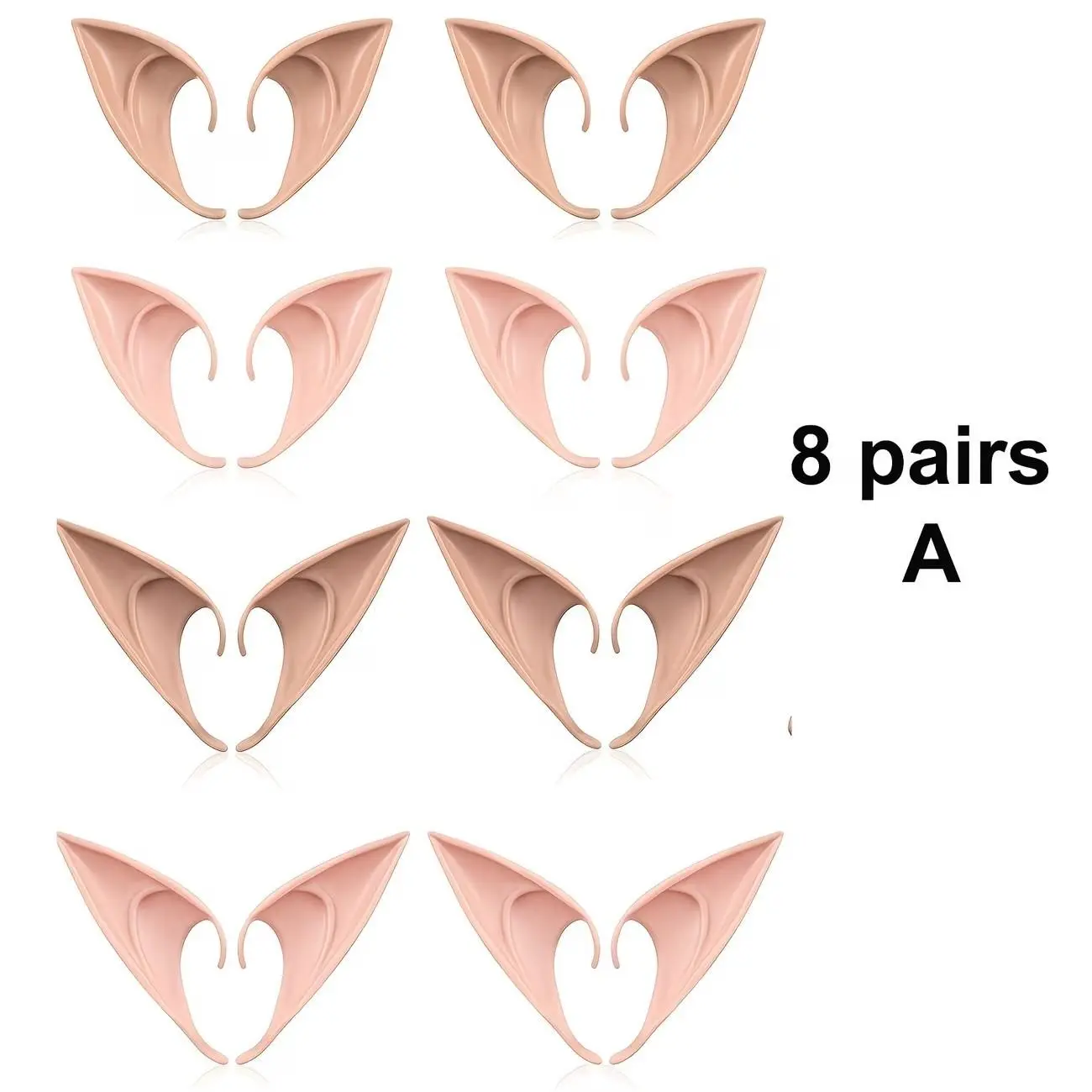 8 Pairs Realistic Fairy Ears, Role Play Halloween Christmas Party Accessories, Soft Tpr Material, Hand Washable, Anime Costume Cosplay Props