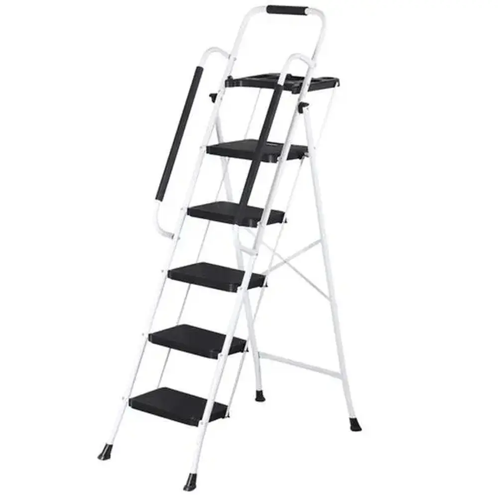 Folding Steel Ladder (3/4/5-Step), Non-Slip Wide Pedal Step Stool for Home Improvement, Office Organizing, Compact Pack, DIY Users, with Soft Foam Handrails, Tool Tray Ready, Tool-Free Assembly, Folds Down to Save Precious Storage,foldable