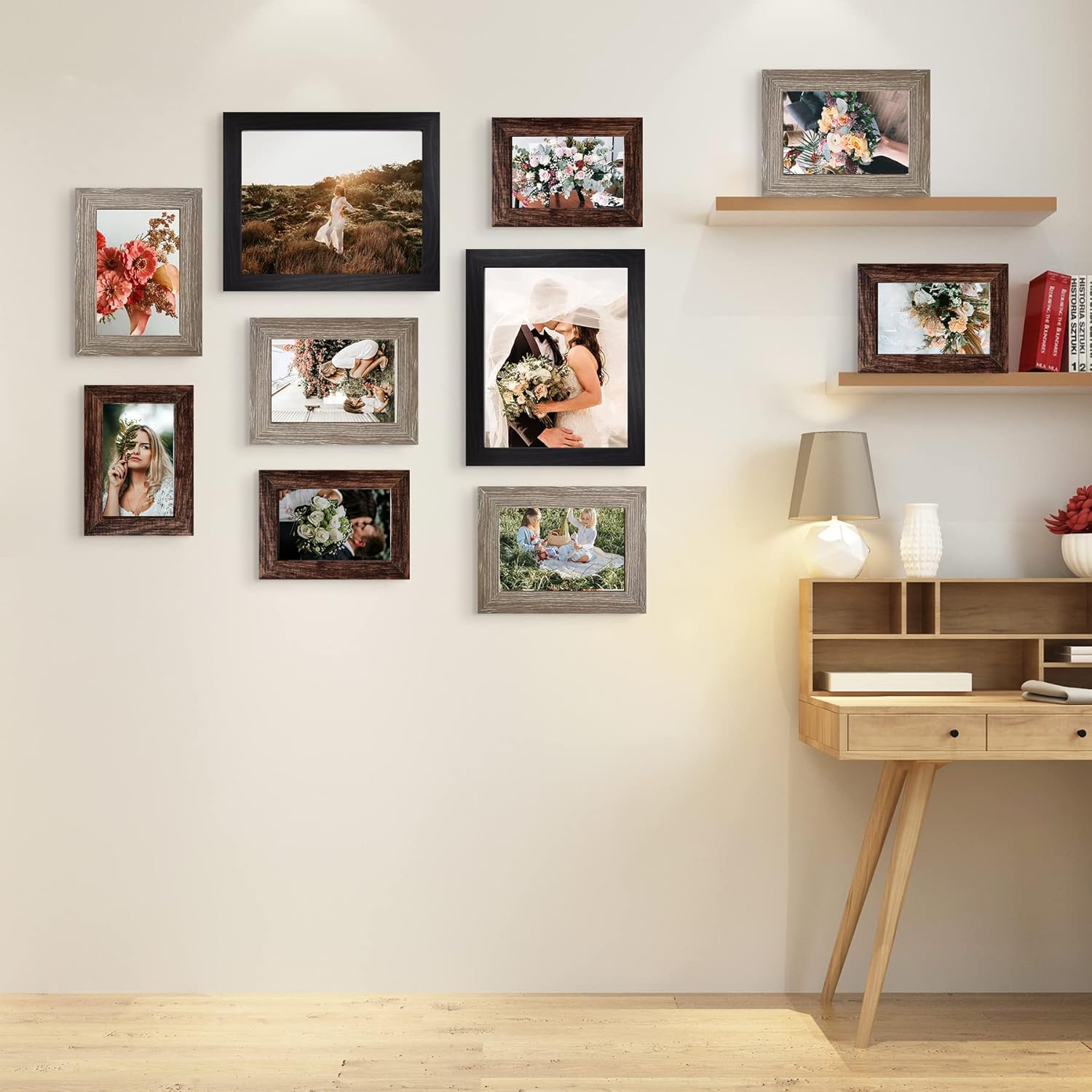 Picture Frame Set 10-Pack, Gallery Wall Frame Collage with 8x10 5x7 4x6 Frames in 3 Different Finishes