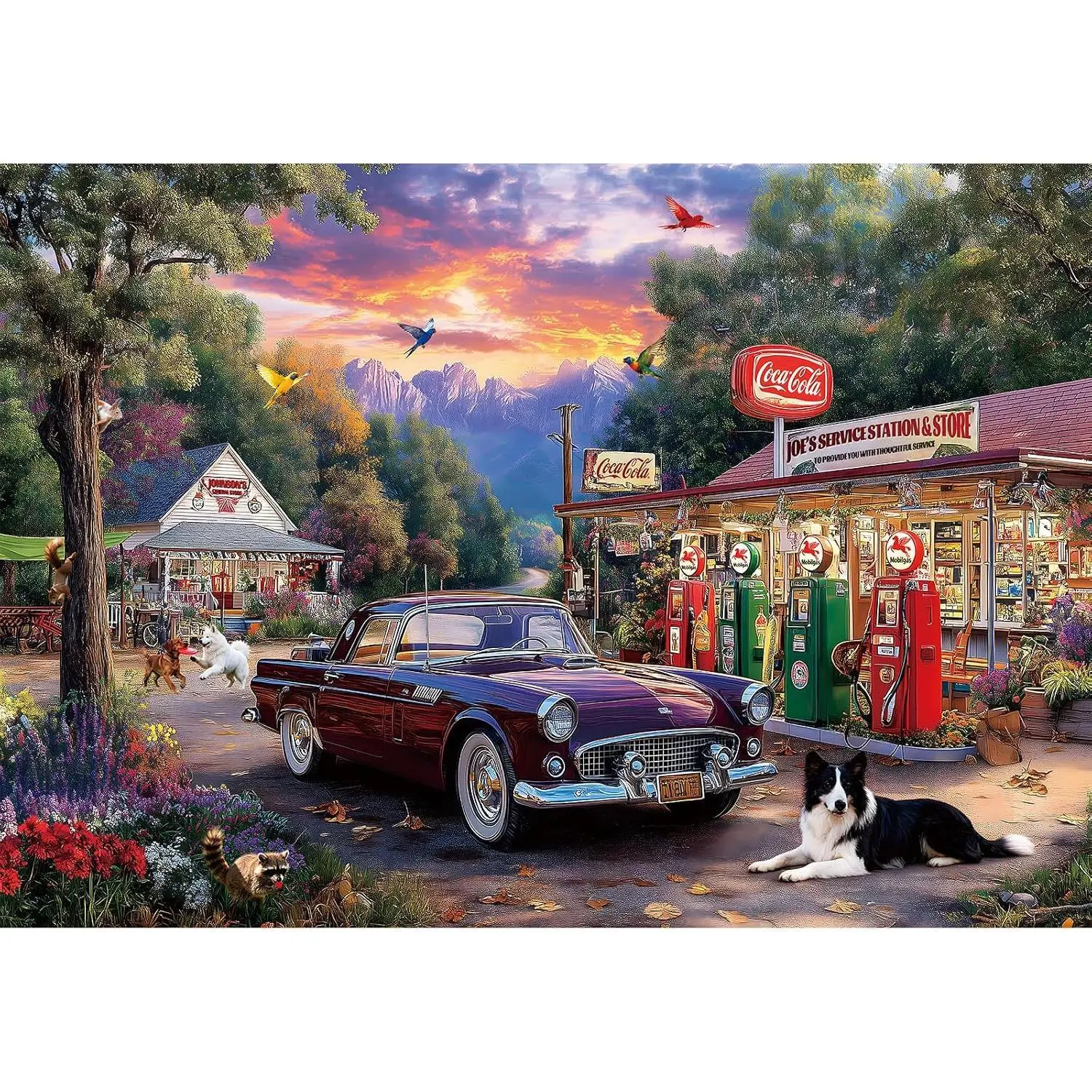 1000 Piece Puzzle for Adults, Puzzles for Adults 1000 Pieces, Retro Gas Station Car Dog Country Jigsaw Puzzles, Family Fun Puzzle Perfect for Game Nights