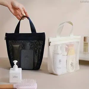 Portable Nylon Mesh Tote Bag - Hollow Quick-Dry Toiletry Organizer, Breathable Drain Pouch for Beach, All Seasons Sports & Outdoor Use