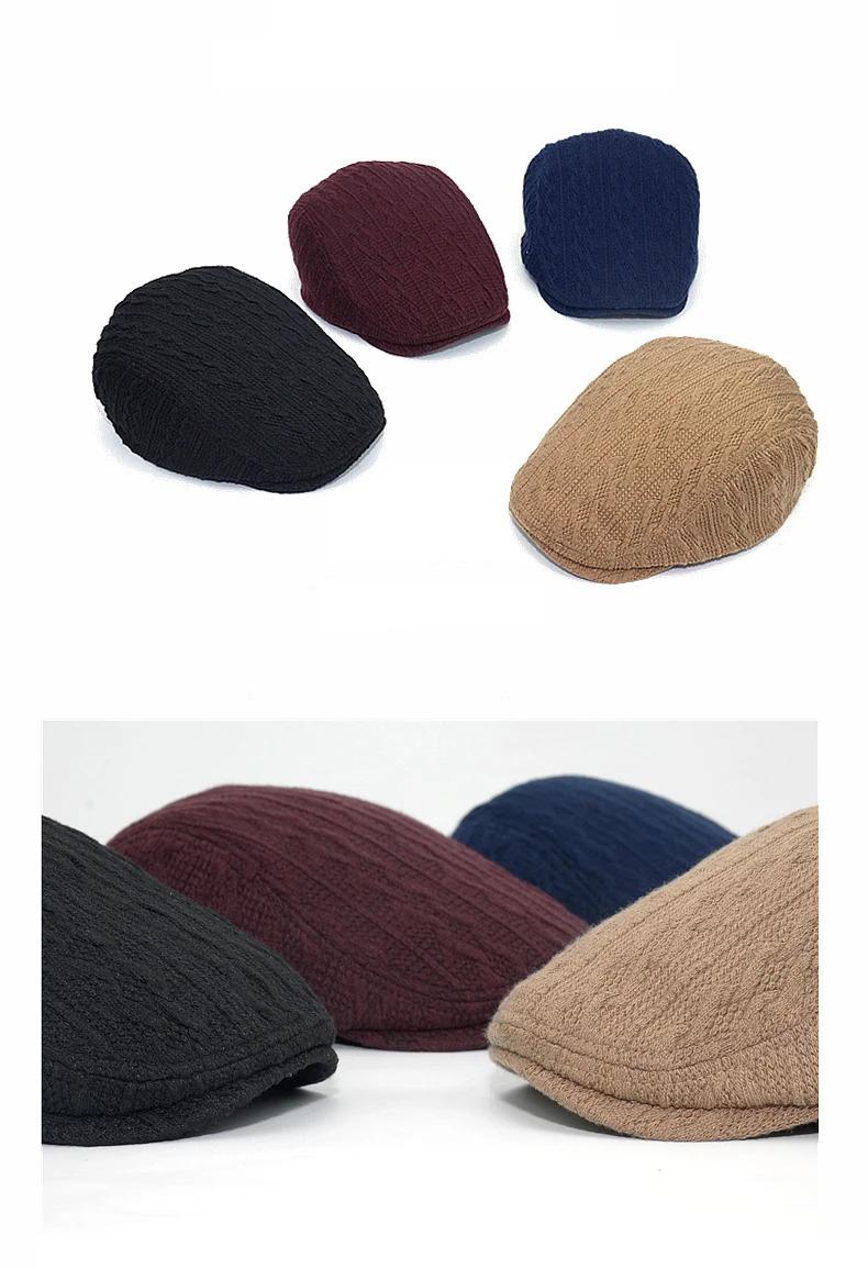 Beret Caps Fashion Knit Newsboy Cap Winter Warm Flat Hats Women Men Ivy Cap Solid Color Duckbill Hats Vintage Gatsby Beret Hat