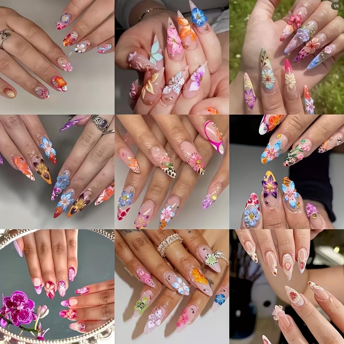 12-Color 3D Flower Nail Art Accessories Box, Anti-Allergy Handcrafted Decorations, Luxurious Nail Design Essentials, Nail Art Stickers