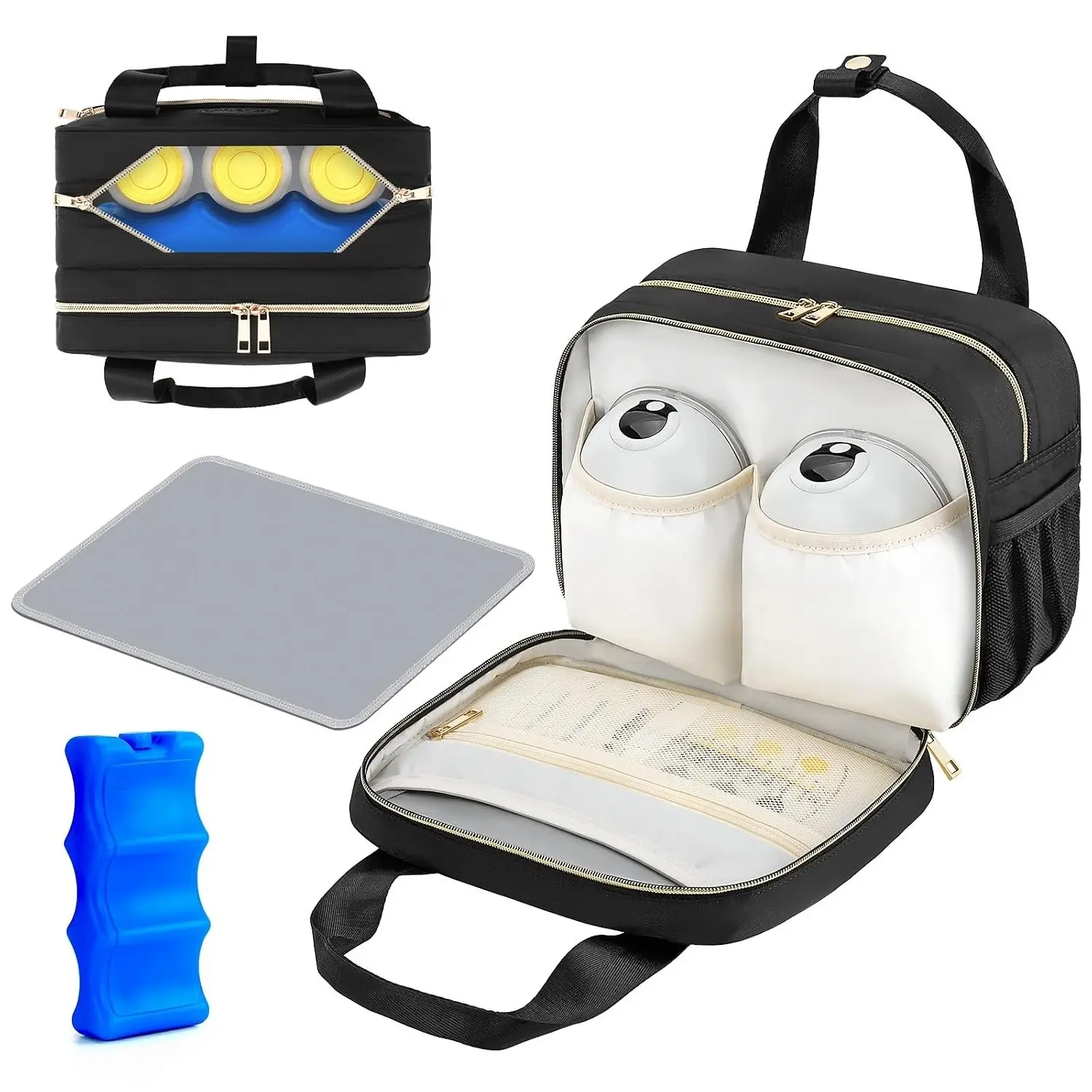 Breastmilk Cooler Travel Bag with Ice Pack, Compatible with Wearable Breast Pumps & Accessories - Portable Hands-Free Breast Pump Carrying Case for Nursing & Working Moms, BlackGift