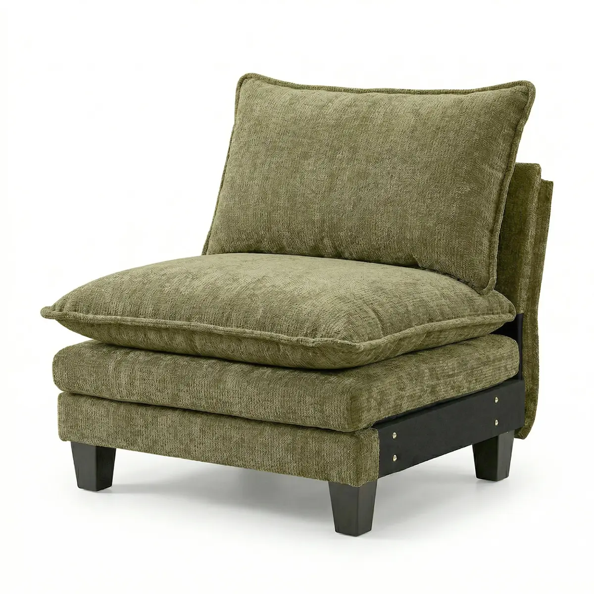 Armless Green Chenille Accent Chair, Modern Modular Single Sofa Chair, Comfy Oversized Club Chair for Living Room, Reading Nook.
