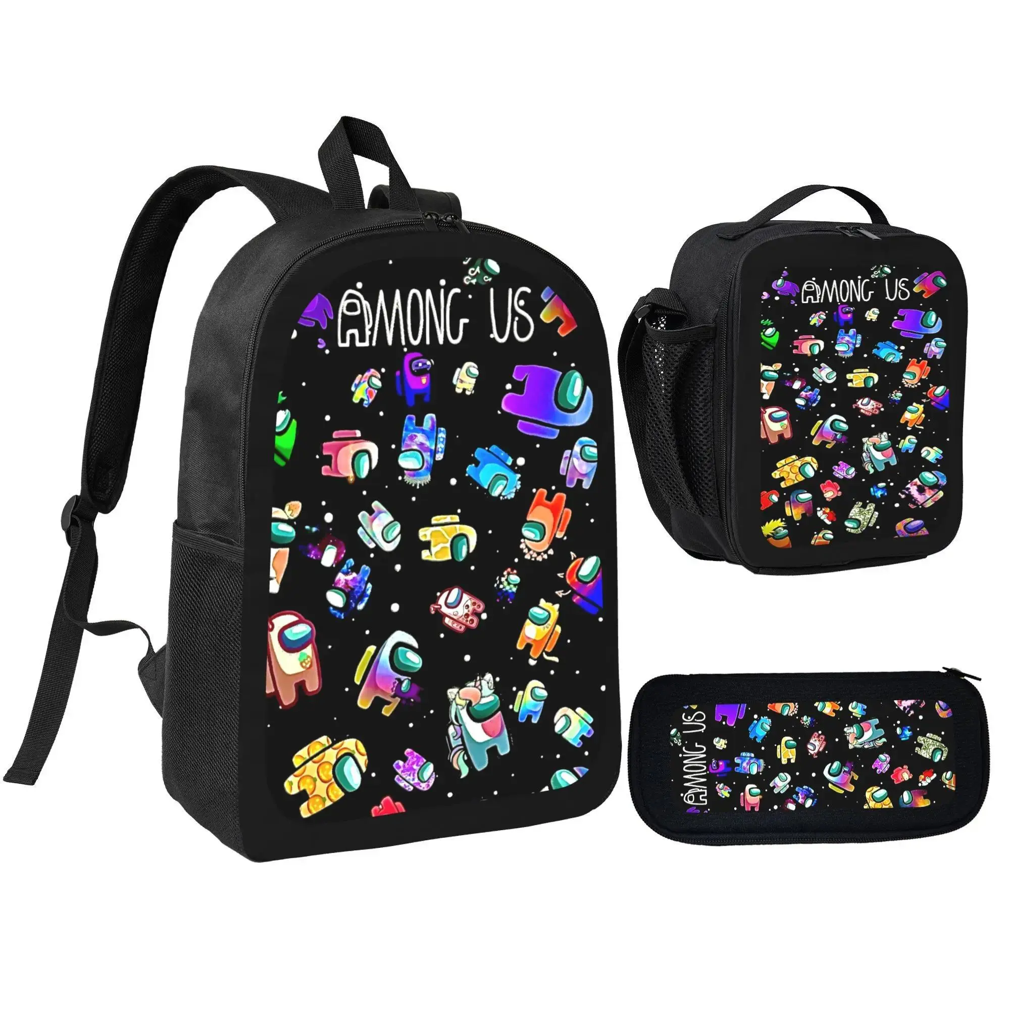 Unisex 600D Oxford Among Us Backpack with Multi-Pockets, Lunch Bag, Pencil Bag - School Luggage, Best Gift for Kids, Unisex Fit
