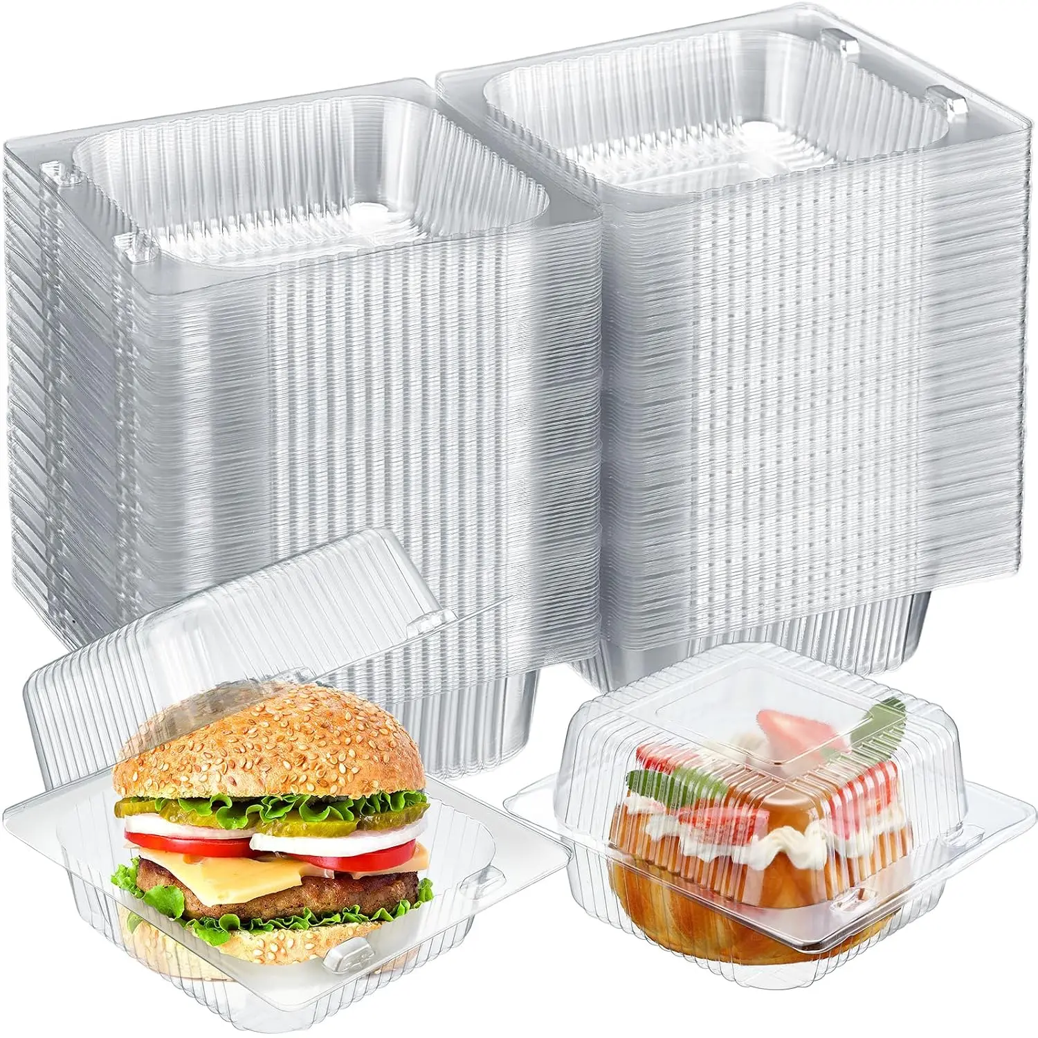 300 count 5x5 Clear Plastic Clamshell Containers Hinged Takeout