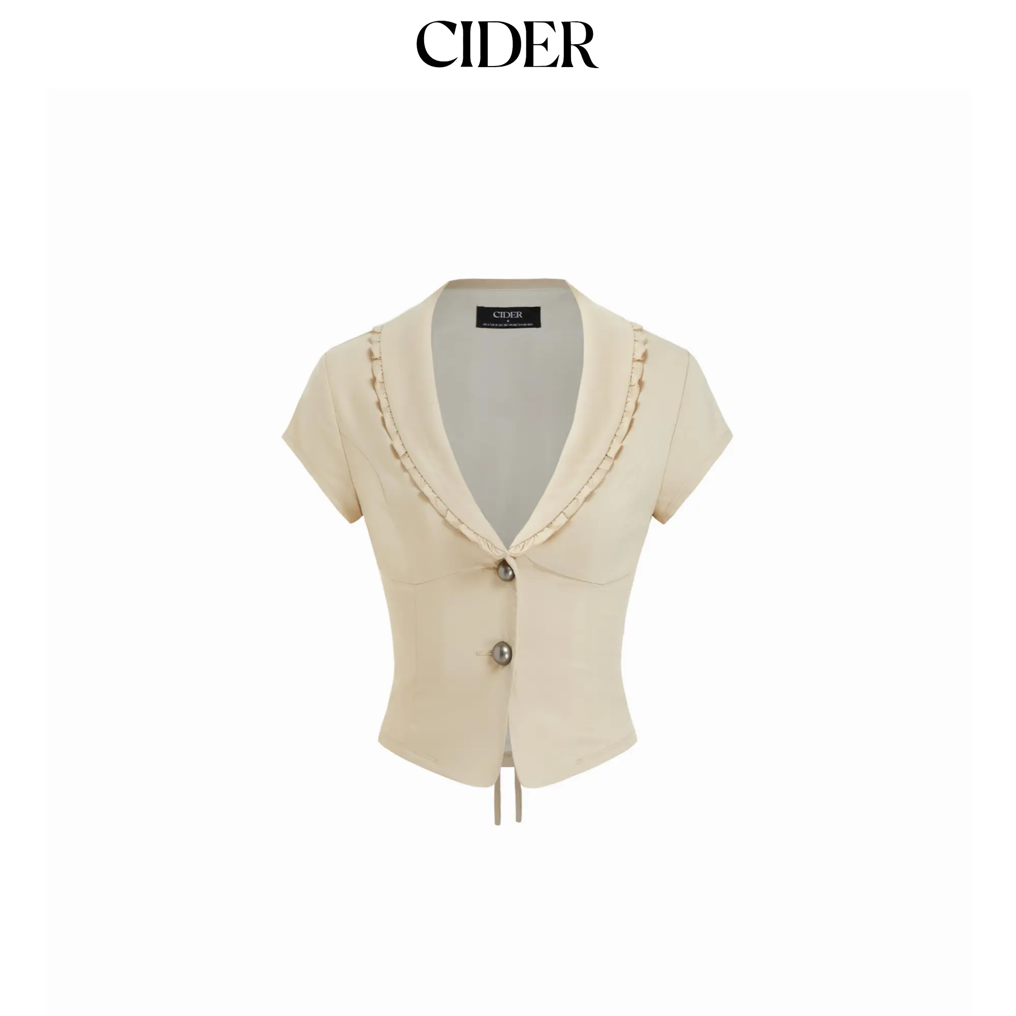 Cider Ruffled Metal Detail Slim Short Sleeve Shacket SummerFinds