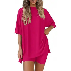 Women's Trending Two Piece Shorts Set, Relaxed Fit Short Sleeve Outfit, Soft Comfortable Summer Wear XS-4XL