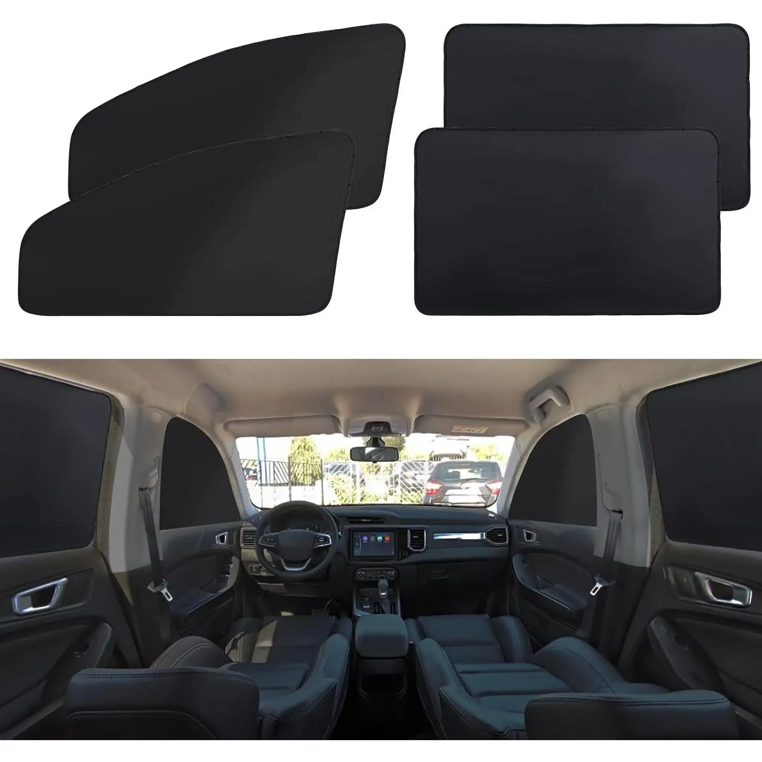 4 Pack Car Window Shades, Magnetic Side Window Covers with Privacy Curtains, Full Light Blocking Sun Protection for Sleeping, Camping and Road Trips, Fits Cars SUVs Trucks, Automotive Glass Sunshade, Car Sunshade Curtain