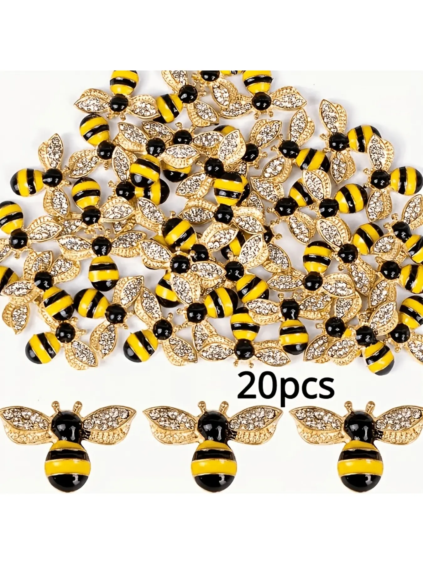 20 Pieces/Set Color Inlaid Rhinestone Bee Charms - Sparkling Jewelry Bees for DIY Jewelry Making, Keychains, Scrapbooking, Hair Accessories, Bracelets & Crafts - Cute Insect Decorations