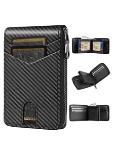 Men's RFID Blocking Zipper Wallet, Large Size with 2 ID Card Slots, 13 Credit Card Slots, Street Style, All Seasons, Solid Pattern