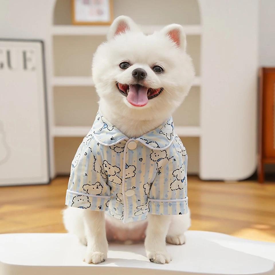 Dog Shirt Spring and Autumn Pet Couple Clothes Cartoon Puppy Pattern Teddy Vest Yorkshire Soft Home Cothes Sleepwear