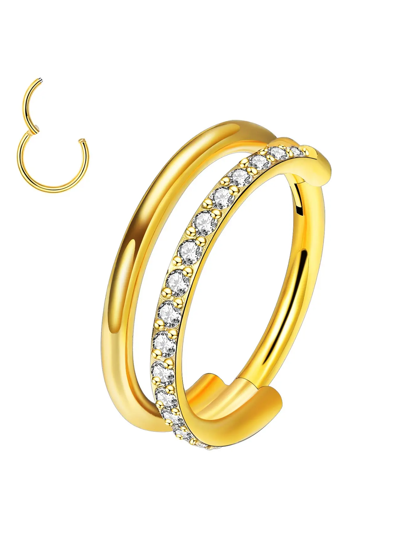 G23 Titanium Double Band Hinged Clicker Ring, Micro Cubic Zircon Double Hoop Body Piercing Jewelry For Nose Helix Cartilage
