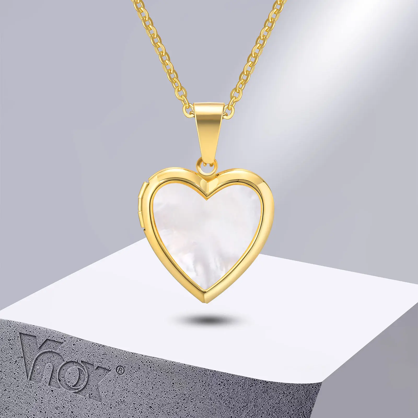 Women's Heart Locket Necklace - Stainless Steel Pendant with Natural Shell Inlay, Openable Photo Frame, Meaningful Gifts for Anniversary, Heartfelt Gift