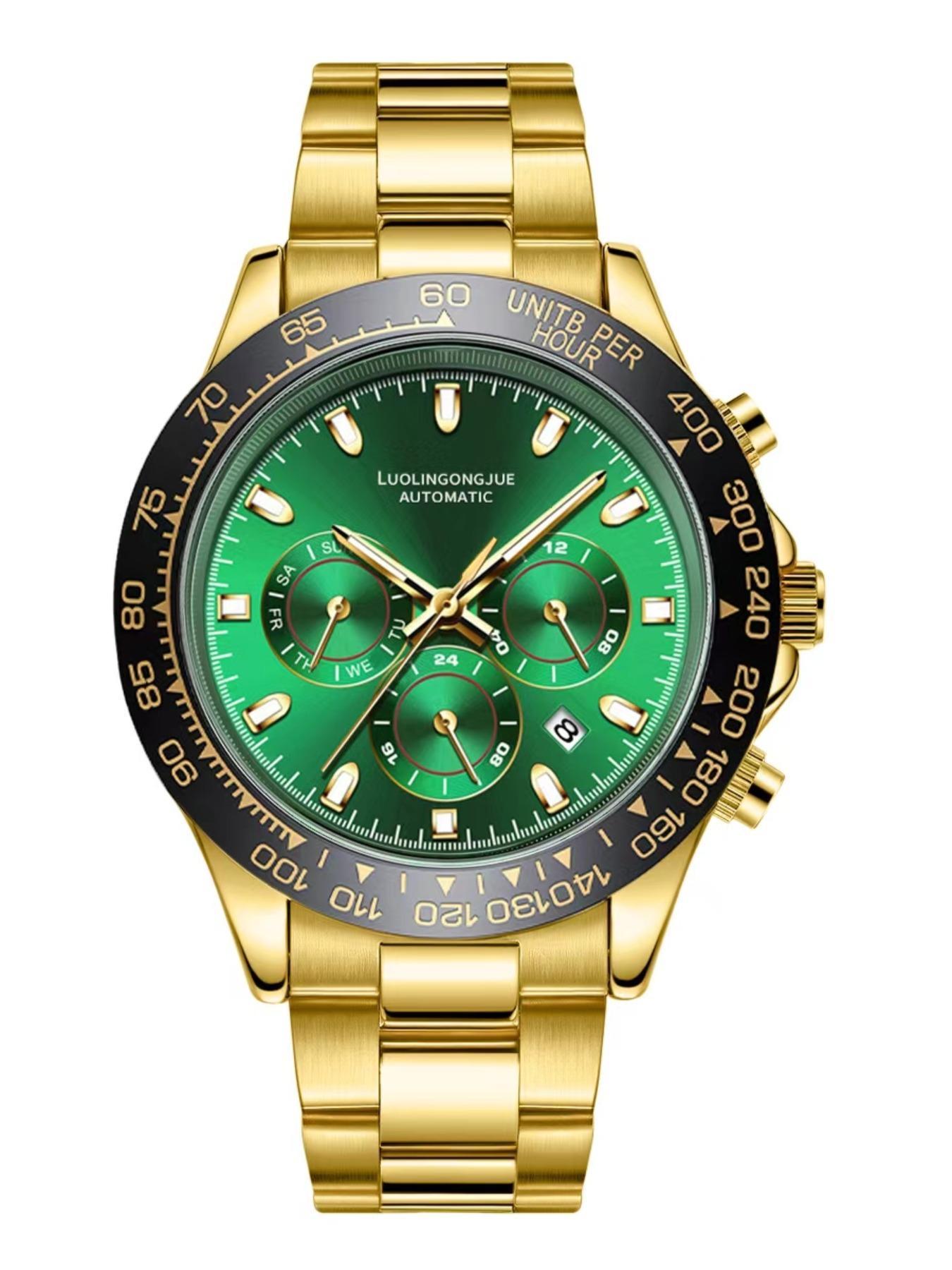 Multi-Function Chronograph Mechanical Watch for Men, Skeleton Stainless Steel Automatic Self-Winding Timepiece with Month, Date, Day, and 24-Hour Display – Luxury Gift for Business & Fashion