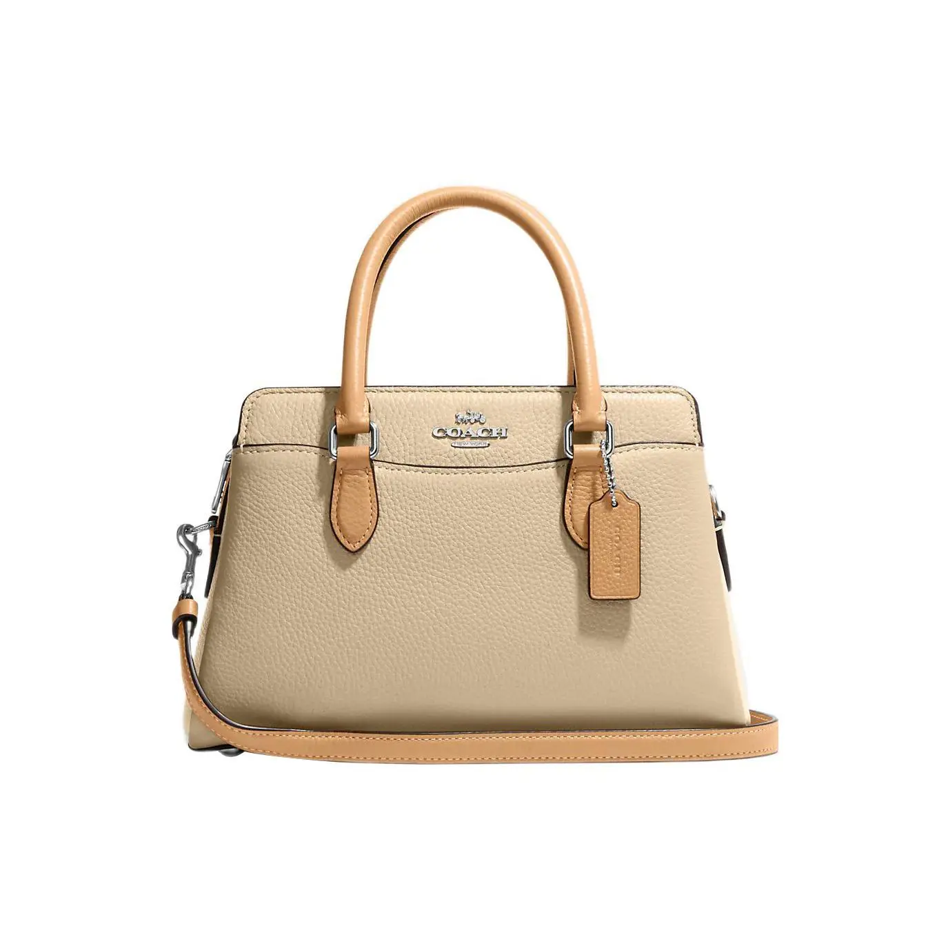 COACH Darcie Color-Blocked Zip-Top Handbag for Women – Pebbled Leather in Beige