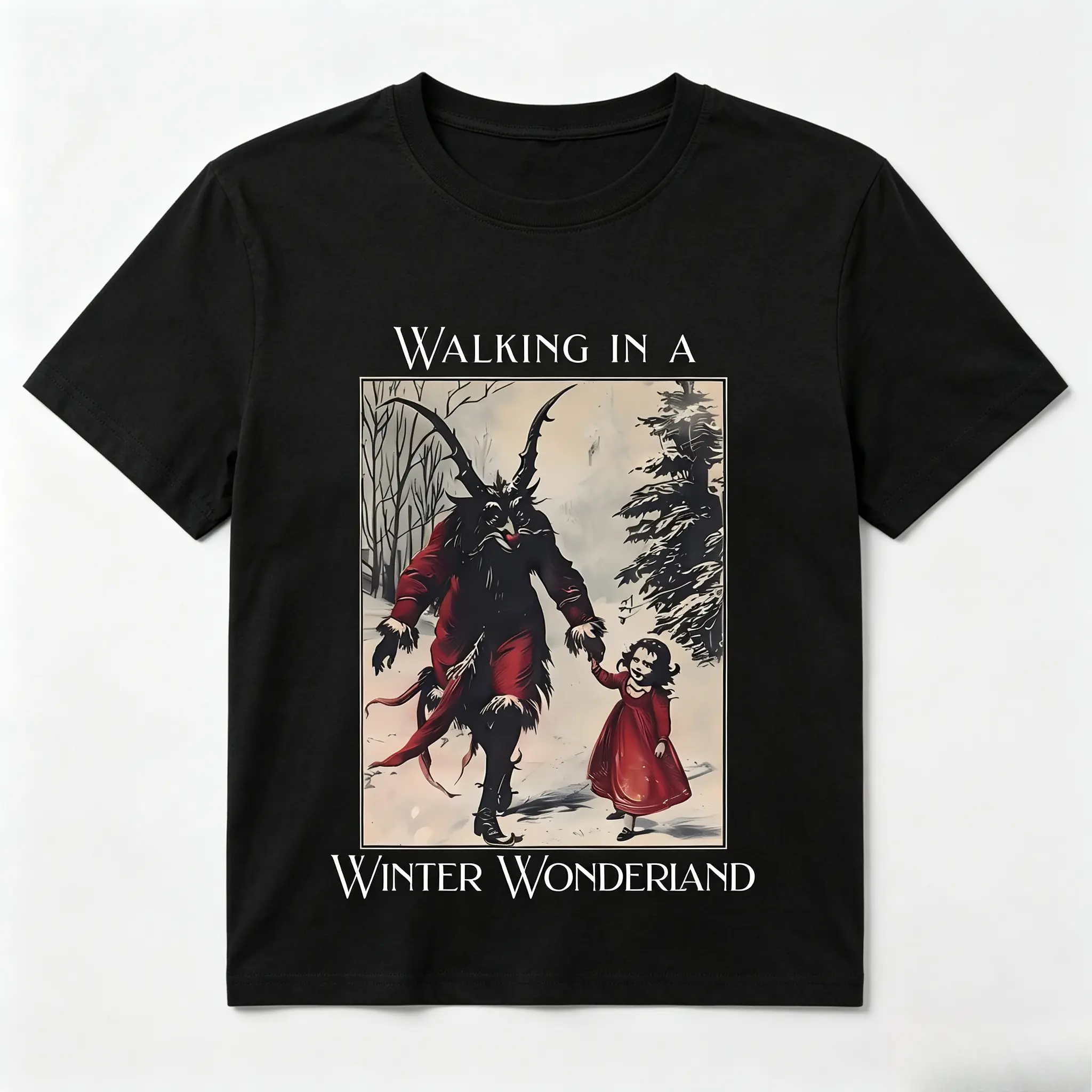 Oversized Graphic Cotton T‑Shirt, Krampus Winter Wonderland Horror Christmas, Comfort Fashion Outfit, Best Holiday Gift For Him Her, Perfect Present For Family Friends Lover