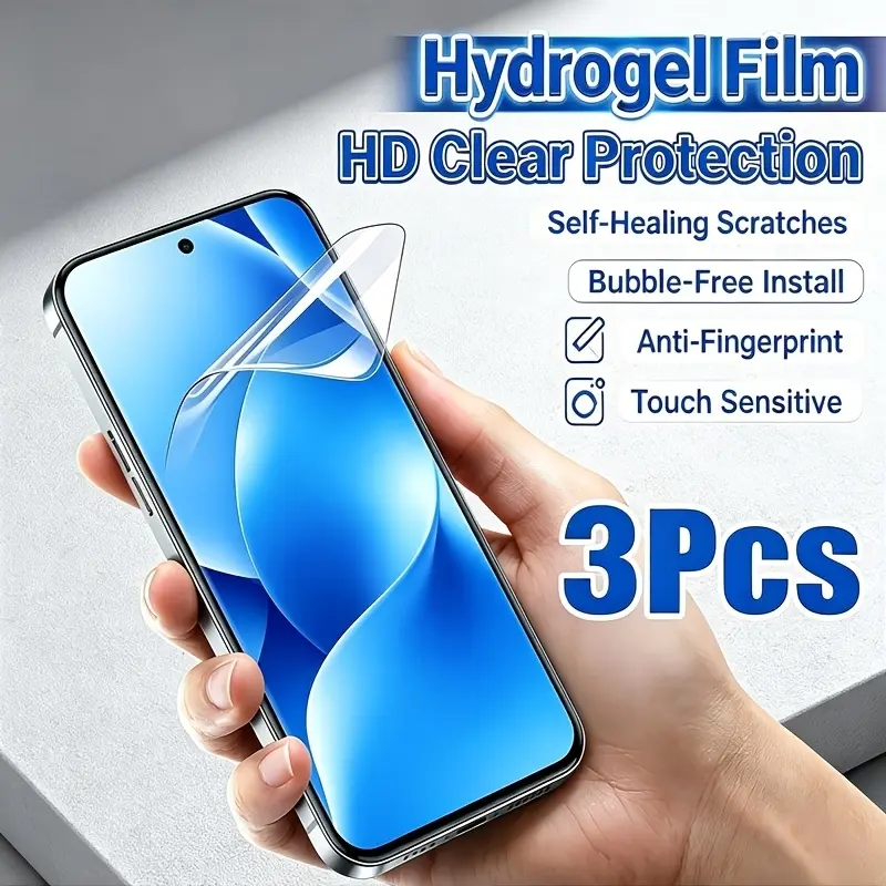 3pcs (Hydrogel HD) Ultra-HD Hydrogel Soft Film, suitable for iPhone 1314151617ProProMax16Plus16e series, self-healing hydrogel screen protector, flexible material, case-friendly, anti-fingerprint, ultra-thin like invisible, bare-screen feel, mobile phone