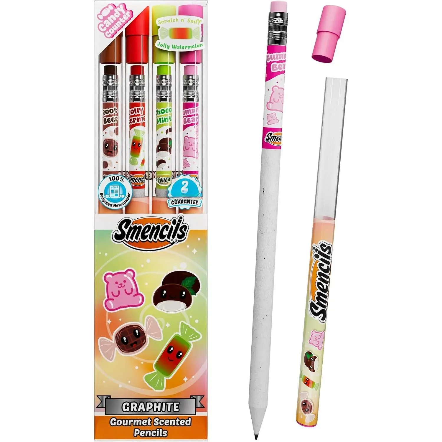Smencils Candy Counter Scented Pencils – HB #2 Graphite Pencils Made from Recycled Newspapers, 4 Pack, Long-Lasting Gourmet Scents, Fun School Supplies & Gifts for , Teachers, Classroom Rewards