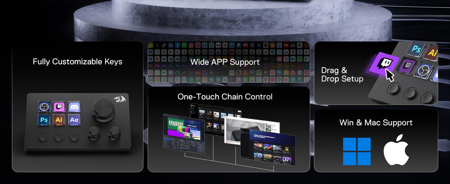 Redragon SS551 Stream Station - All-in-One Macro Pad, LCD Keys & Dials, Stream Station for Content Creators, Streaming, Gaming - PC & Mac Compatible