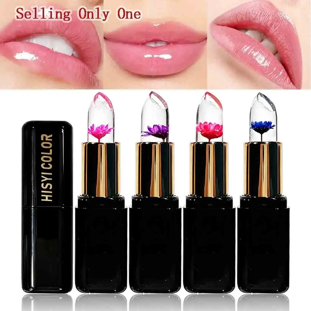 HISYI Flower Color Changing Lipstick, Crystal Jelly Lip Balm With Real Dried Flower, Adjust Shade According To Lips PH Value, Long Lasting Hydrating Glass Lip Finish, Repair Dry Chapped Lips, Anti-transfer Non-sticky Formula, Nonstick Lipgloss