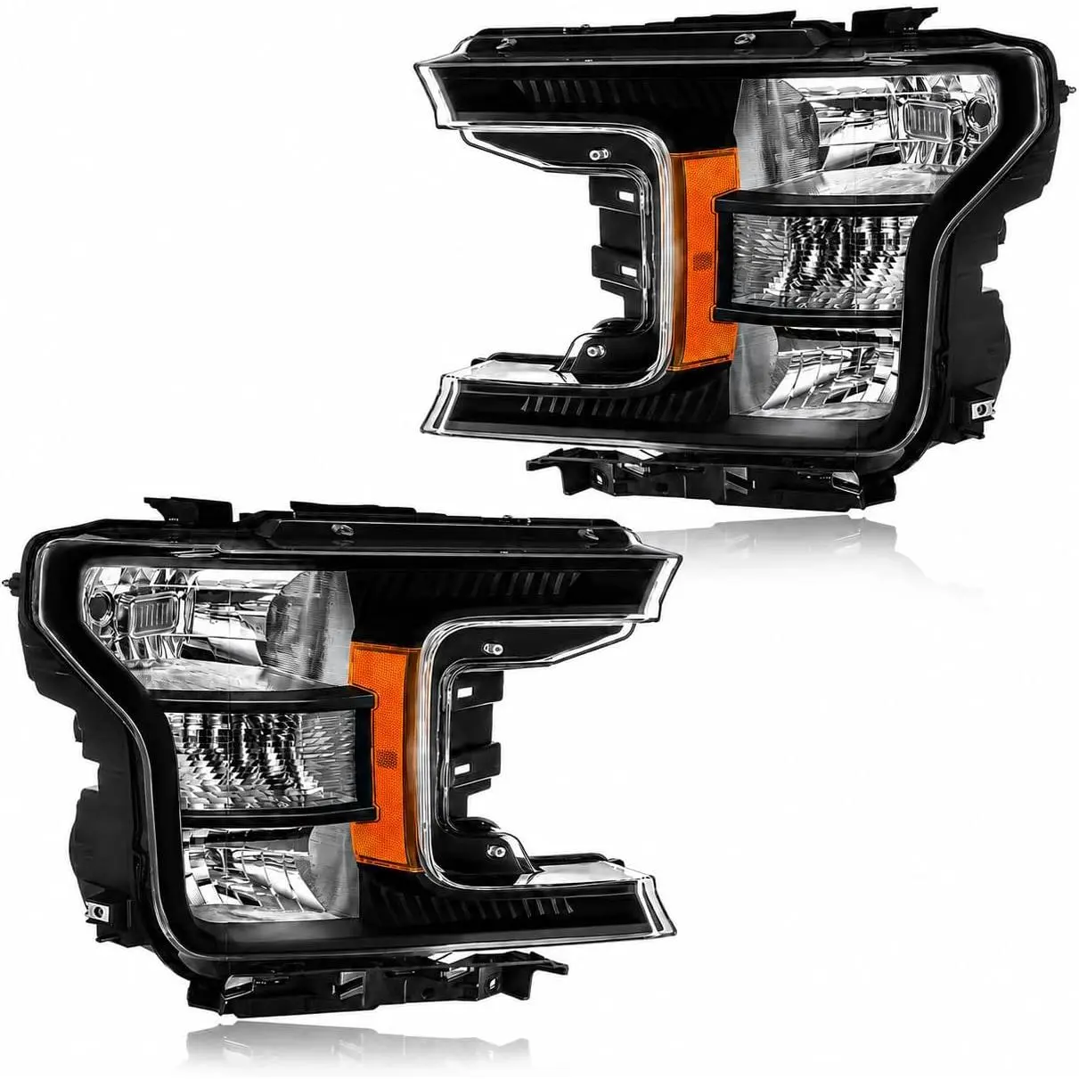 LED Headlight Assembly Pair for 2018-2020 Ford F150, Car Driver Left & Passenger Right Side Replacement, Black Housing, Amber Reflector, Waterproof, Shockproof, None Bulb Included Headlamp