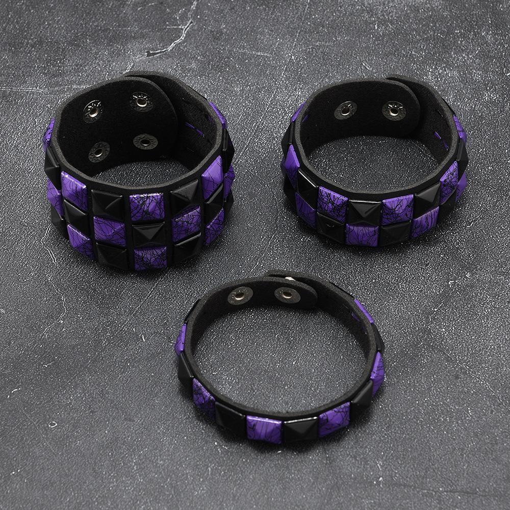3Pcs/Set Fashion Contrasting Rivets Leather Wrist Friendship Big Wide Bracelet For Male Female Buckle Vintage Punk Jewelry