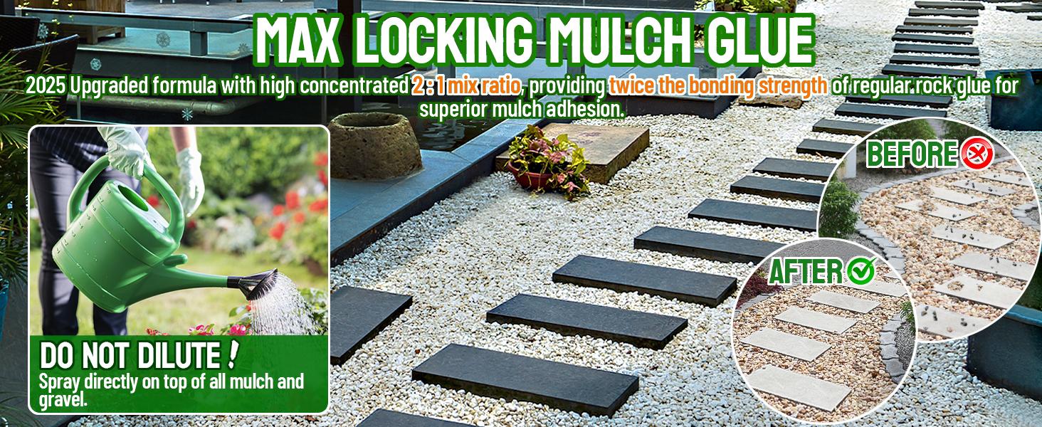FUNEPOXY Waterproof Mulch Glue for Landscaping - Fast-Drying, Non-Toxic Rock Glue Binder for Garden, Stone & Mulch Compatible, Liquid Adhesive for Outdoor Use