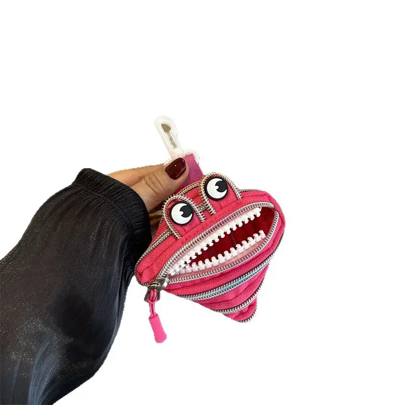 Novelty Monster Zipper Mini Pouch, Cute Compact Hanging Keychain, Creative Small Storage Bag for Coins, Earphones, Lipstick and Daily Tiny Accessories