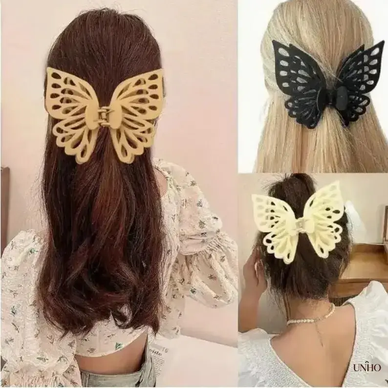 3Pcs Large Hollow Butterfly Hair Claw Clip Set, Retro Cutout Non-Slip Jaw Clips, Coquette Aesthetic Strong Spring Hair Accessories For Thick Hair