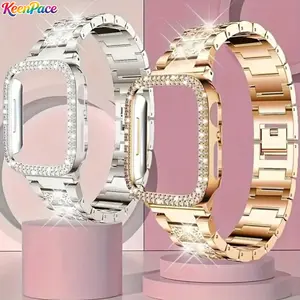 Luxury Full Diamond Watch Band & Case for Apple Watch Ultra/Ultra 2 Series 10/9/8/7/6/5/4/3/2/1/SE, Sparkling Bling Protective Cover, 38/40/41/42/44/45/49mm Fashion Jewelry Accessories