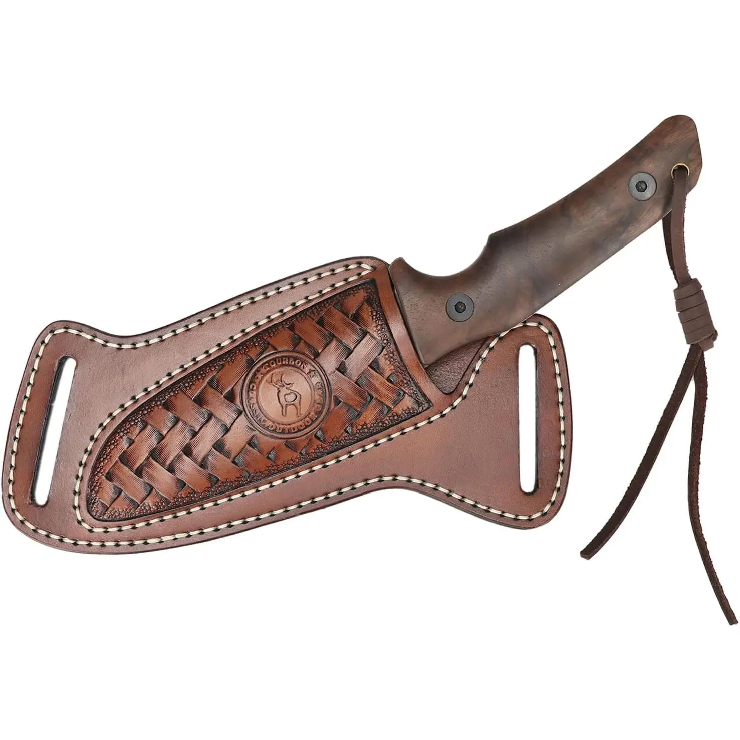 Genuine Leather Fixed Blade Knife Sheath - Cross Draw Right Hand Belt Holster, Open Top EDC Knife Holder for Outdoor Camping Hiking Hunting