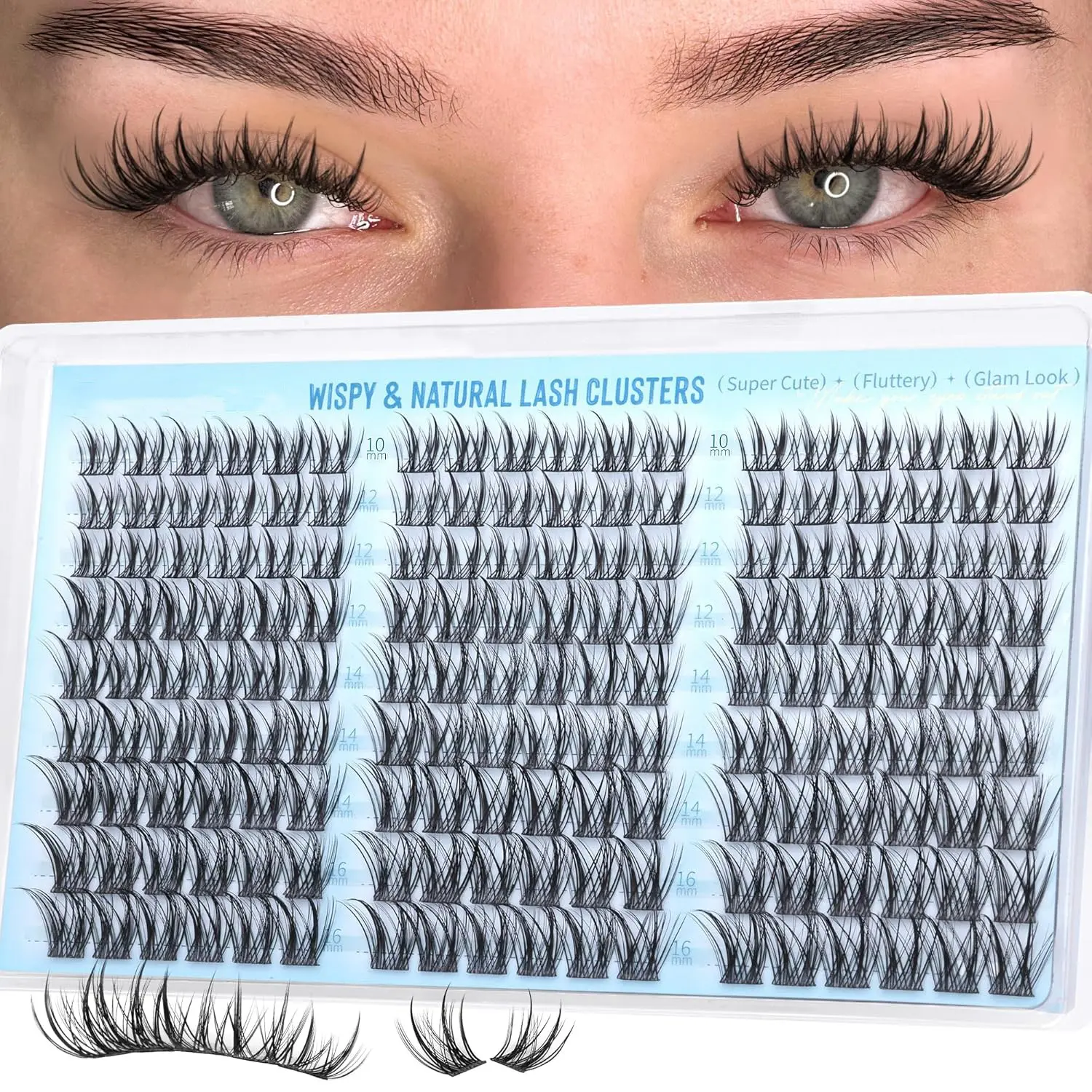 Natural False Eyelashes, Fine Clustered Lash Extensions, Fluffy DIY Lash Glue, D Curl Single Fiber Lashes 10-16mm, Natural Look, Eyelash Extensions Cosmetic