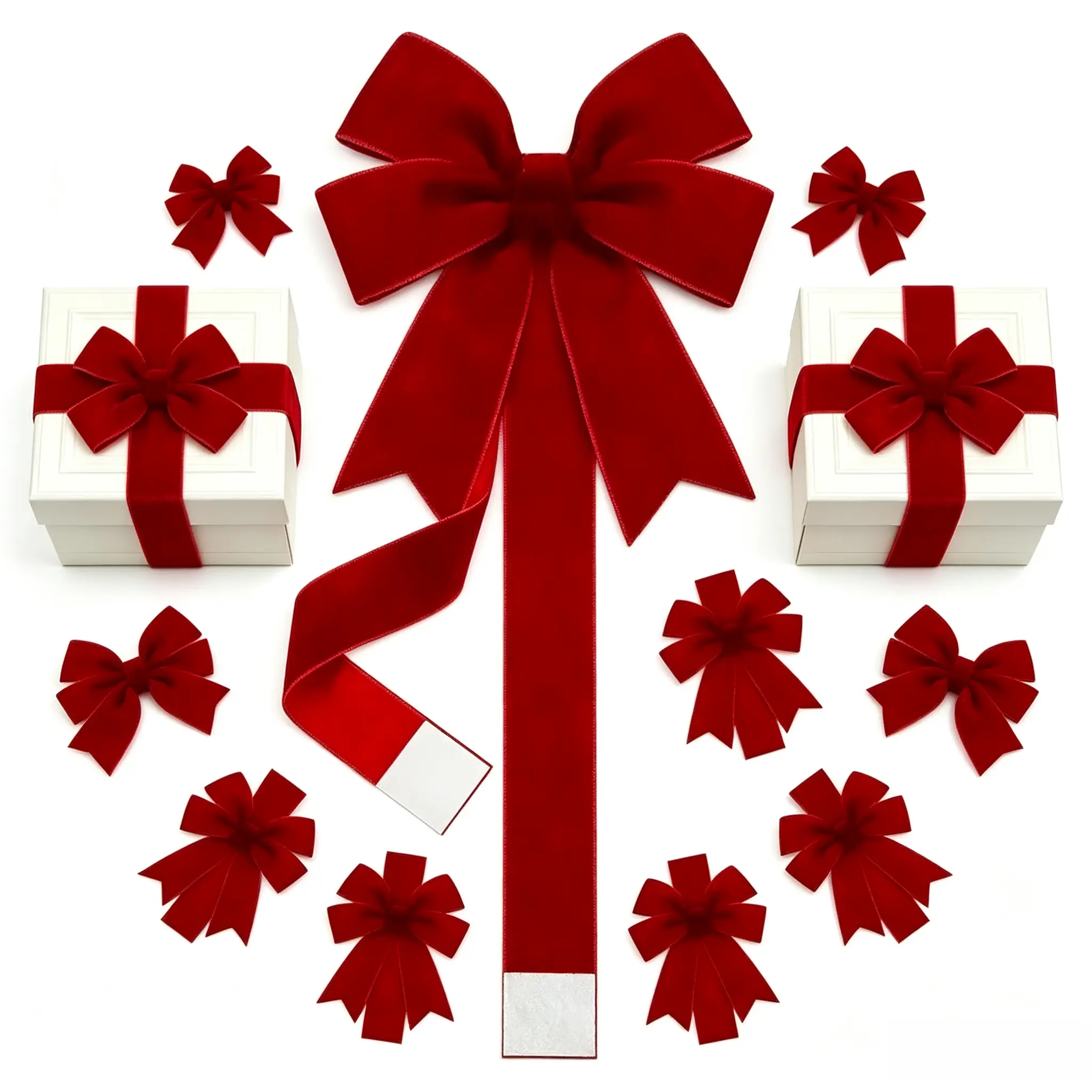 Polyester Wine Red Velvet Christmas Cabinet Door Bows & Ribbons (4/6/8 Pieces) - Large Elegant Christmas Decor for Gift Packaging, Kitchen Furniture, Party Decorations - No Electricity Needed Garland Ribbon