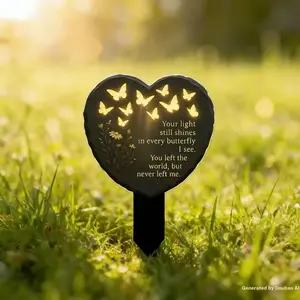 One-Piece 2D Flat Butterfly Heart Garden Sign, Suitable for Lawn Cemetery Flower Bed Outdoor Decoration, Durable & Weather Resistant Design