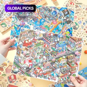 5 Sheets/bag Sticker Pack, Pet Material, Scrapbook Materials, Scrapbooking, Scrapbook Accessories, Amusement Park Comic Style Scenery Art Stickers, Perfect Holiday Birthday Gift #GLOBAL PICKS