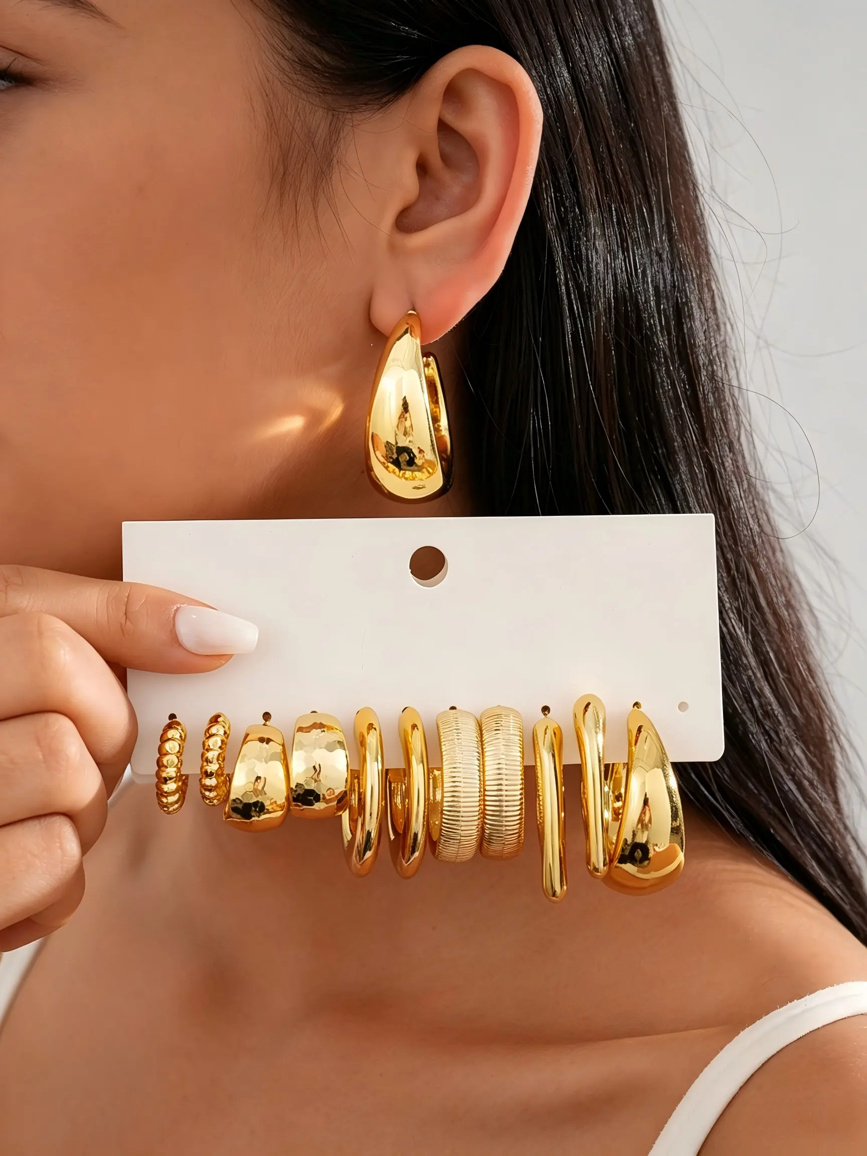 6 Pairs Casual Metal Texture C-Shaped Heart Earrings Set, Women's Daily Fashion Ear Rings, Street Style Jewelry Collection