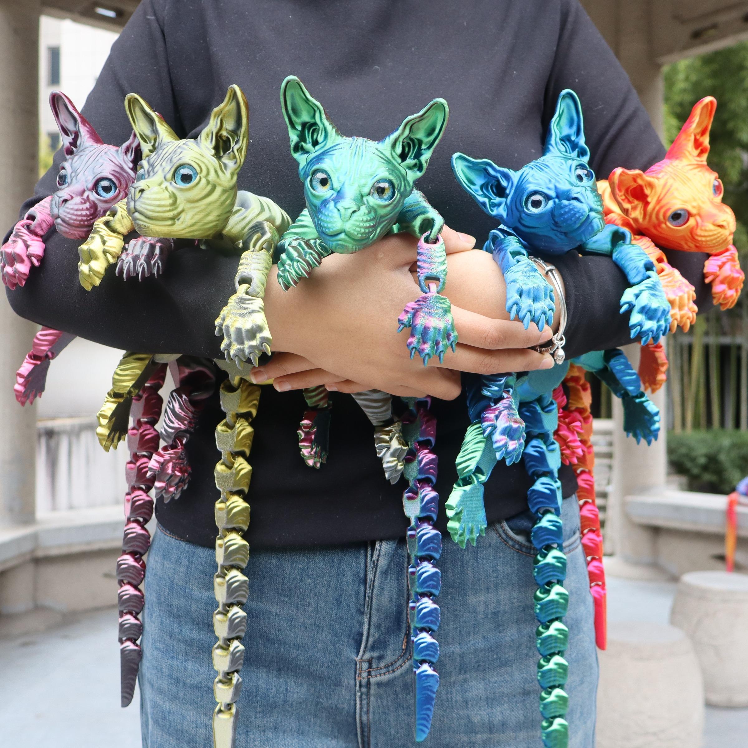 3pcs 3D Printed Cute Large Hairless Cat Decorative Figurine, Realistic Eyes, Colorful Kitten Gift Set, Perfect Holiday Party Decoration, Home Decor Ornaments