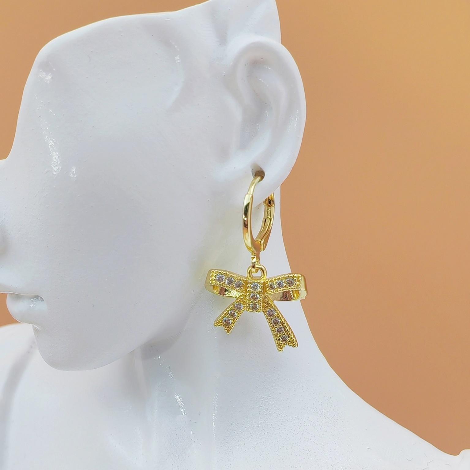 Elegant Bow Dangle Stud Earrings for Women Minimalist Trendy Jewelry Dainty Chic Aesthetic Accessory Perfect as Best Friend Birthday Gifts & BFF Friendship Presents