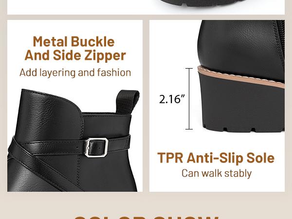 Athlefit Women's Wedge Ankle Boots Fashion Platform Lug Sole Buckle Short Booties with Side Zipper Girl Walking Shoes