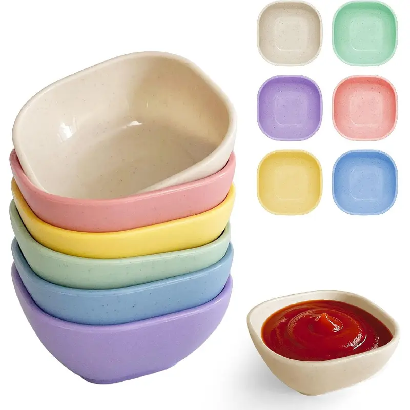 6 Pack Small Plastic Bowls 4.5 OZ Unbreakable Wheat Straw Dipping Bowls,plastic ramekins, Assorted Colors Dipping Sauce Cups, dip cups, Dessert, Ketchupkb