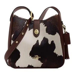 COACH Hadley 25 Crossbody Shoulder Bag for Women, Printed Fringe and Turn-Lock Design, Cow Hair and Leather Blend, Brown